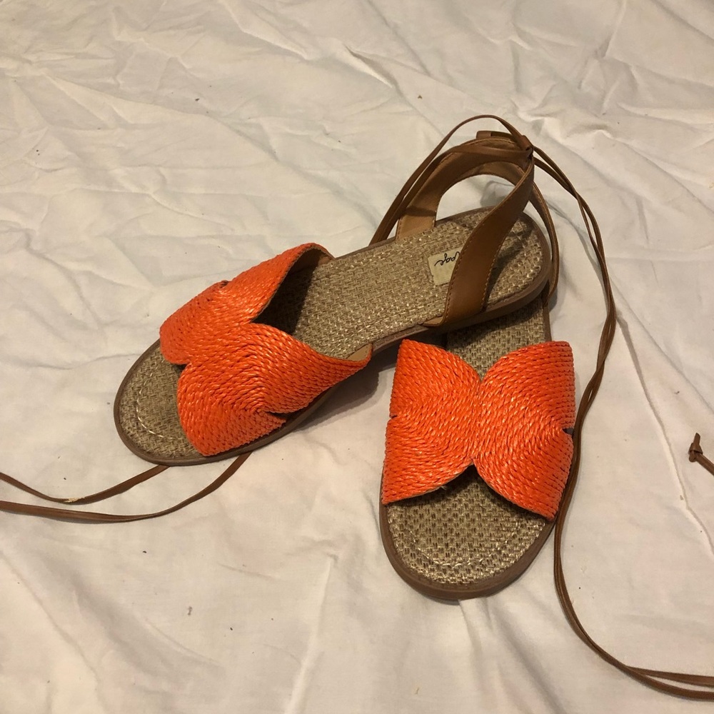 Orange tie up espadrilles sandals
